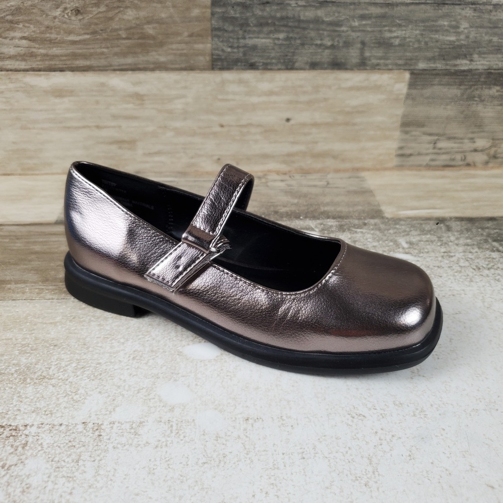 Steve Madden Bitsy Girls Mary Jane Flat Sz 12 Shiny Metallic Pewter Square Toe